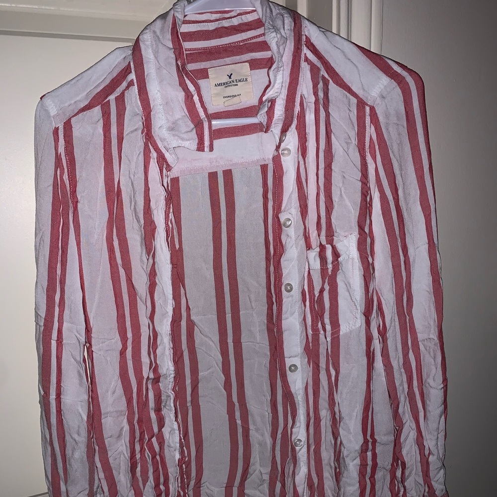 Pink and white button up. One size fits all!!